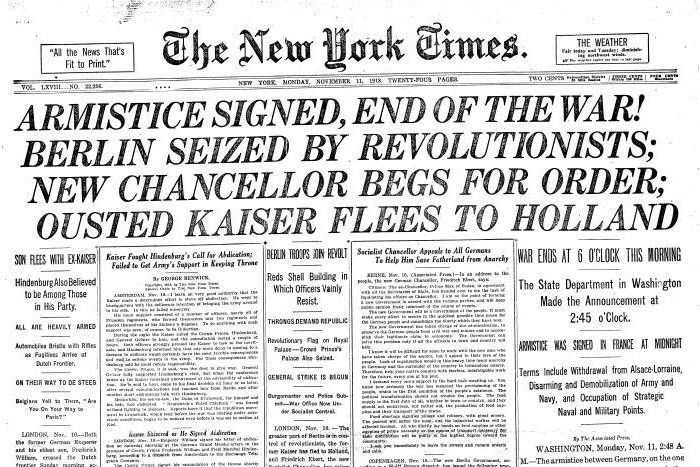 EndOfWWI NYTimes Page1 11 11 1918
