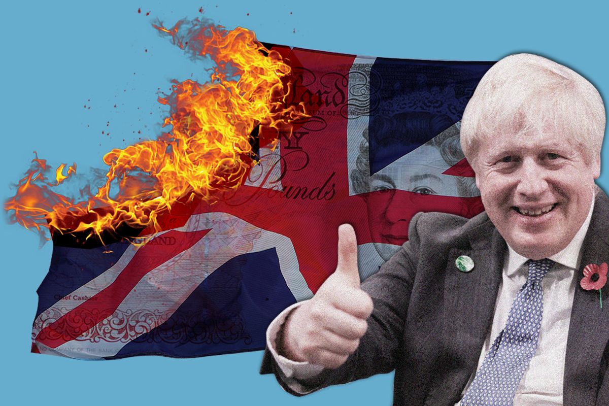 Boris burning union flag 