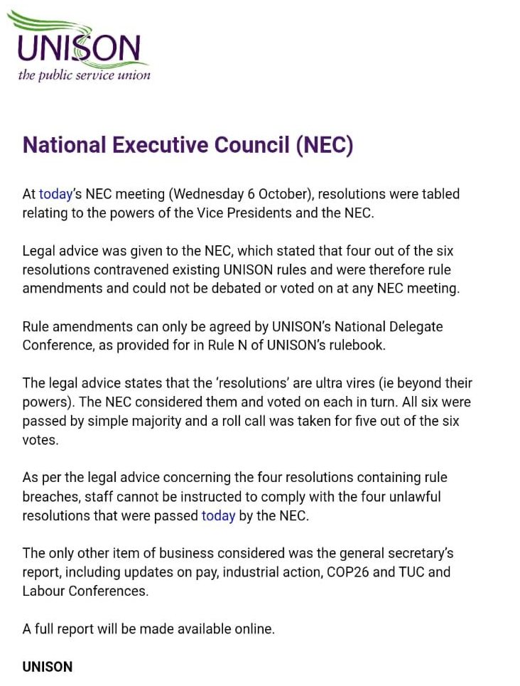 Unison bureaucracy statement