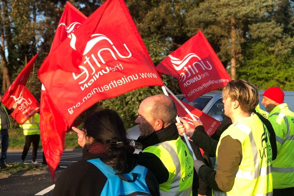 Fawley Refinery strike flags