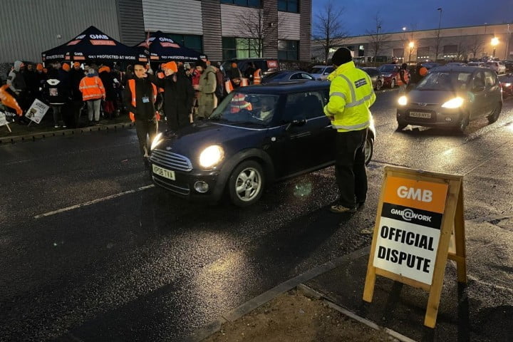 Amazon workers picket line GMB