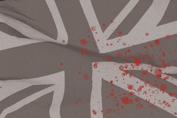 Blood stained Union Jack flag