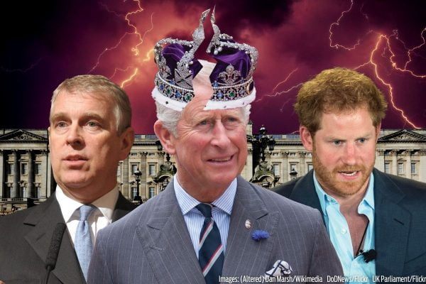 Charles Andrew Harry monarchy storm and crisis