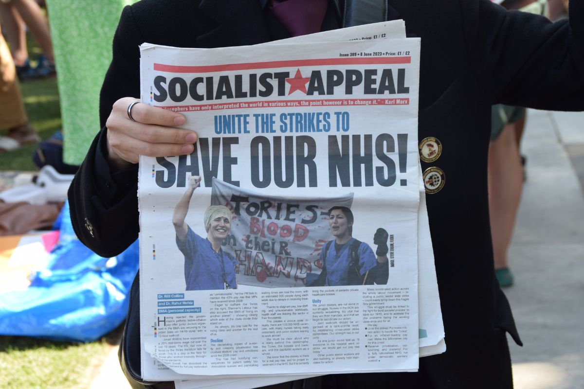 comrade JH with paper BMA demo June 2023