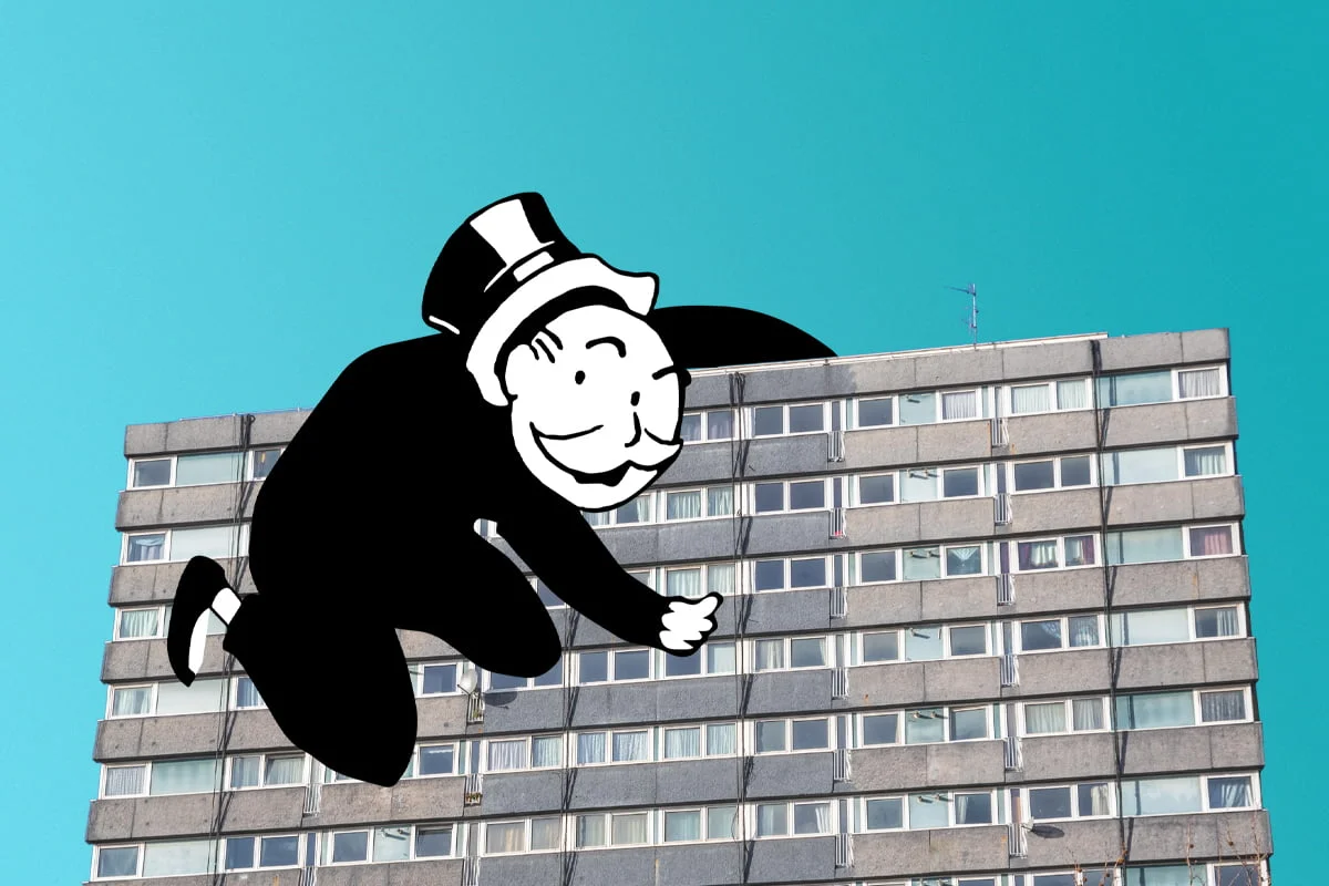 Monopoly man on a house