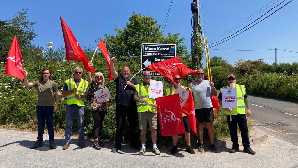 Striking concrete workers Cornwall