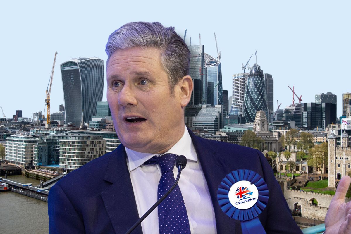 Starmer with Tory rosette