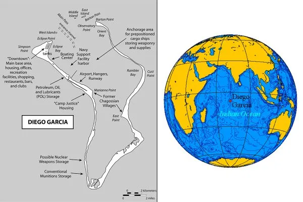 Diego Garcia, in the middle of the Indian Ocean