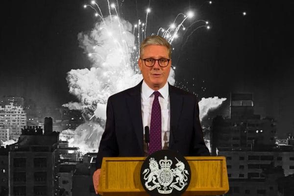 Starmer speech in front of explosion