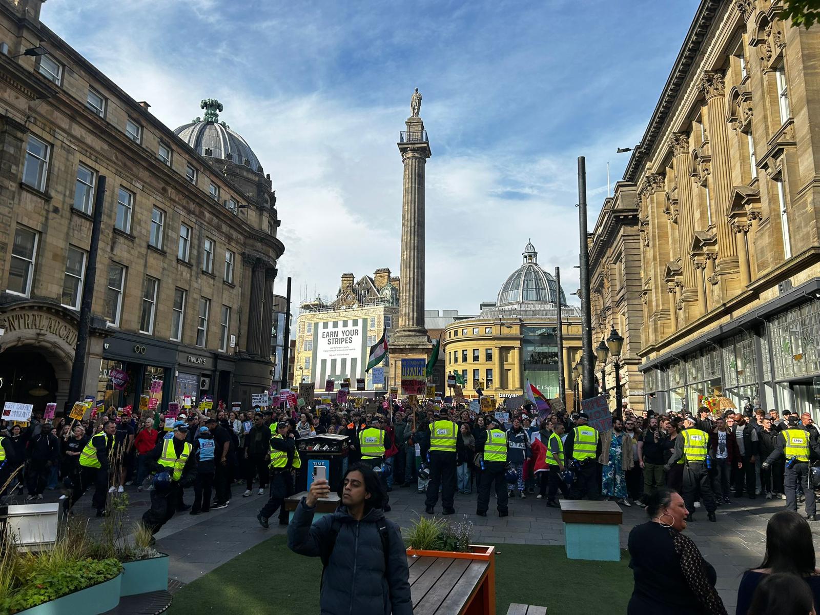 Newcastle anti racist demo monument sept 2025