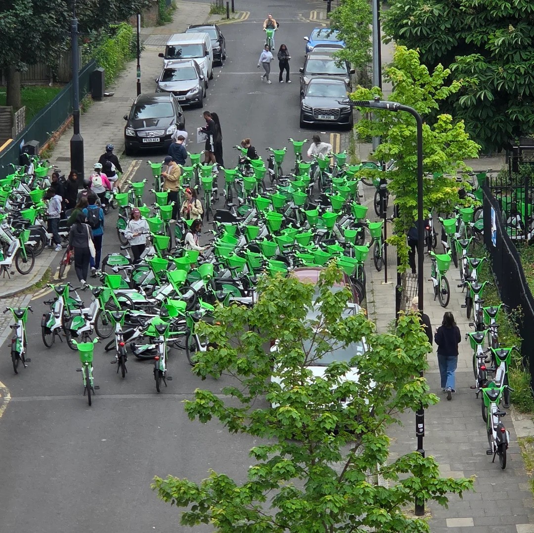 lime bikes blocking the street in London