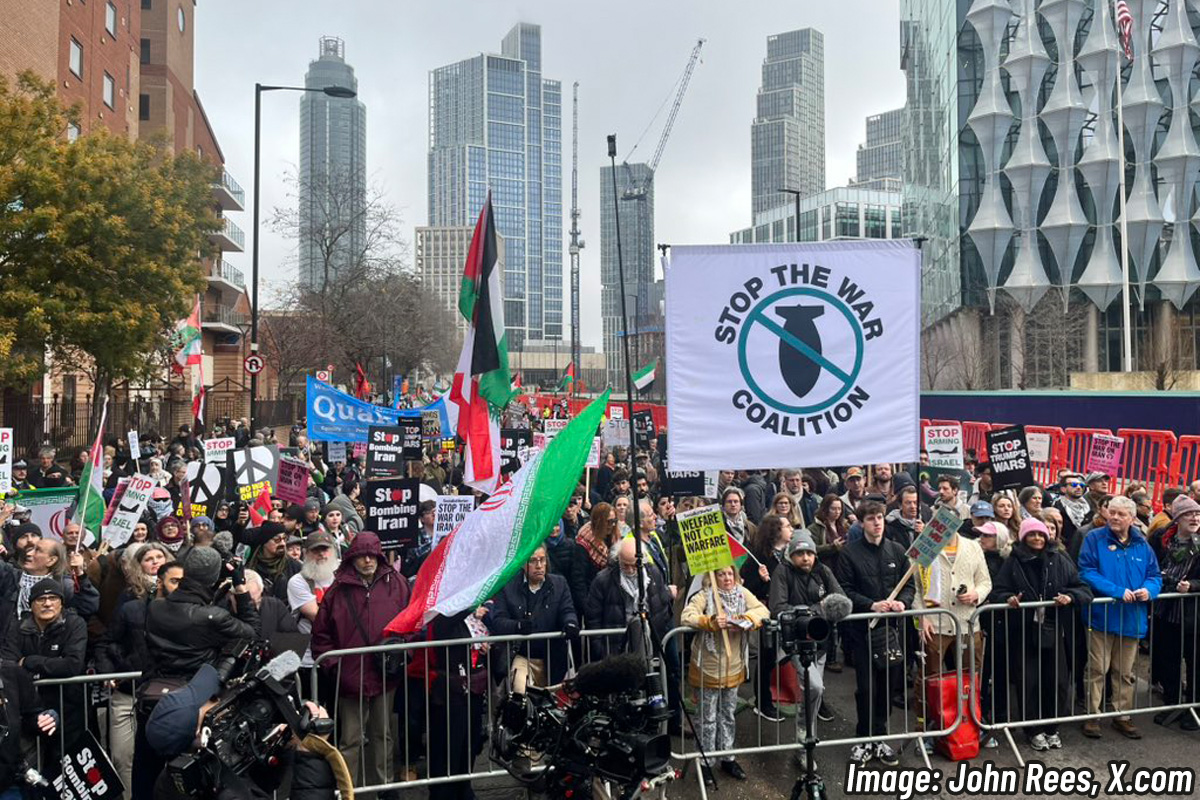 Stop the war demonstration US embassy Iran war